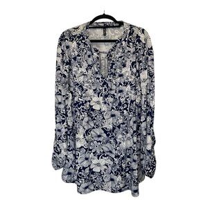 White Mark Navy and White Floral Blouse